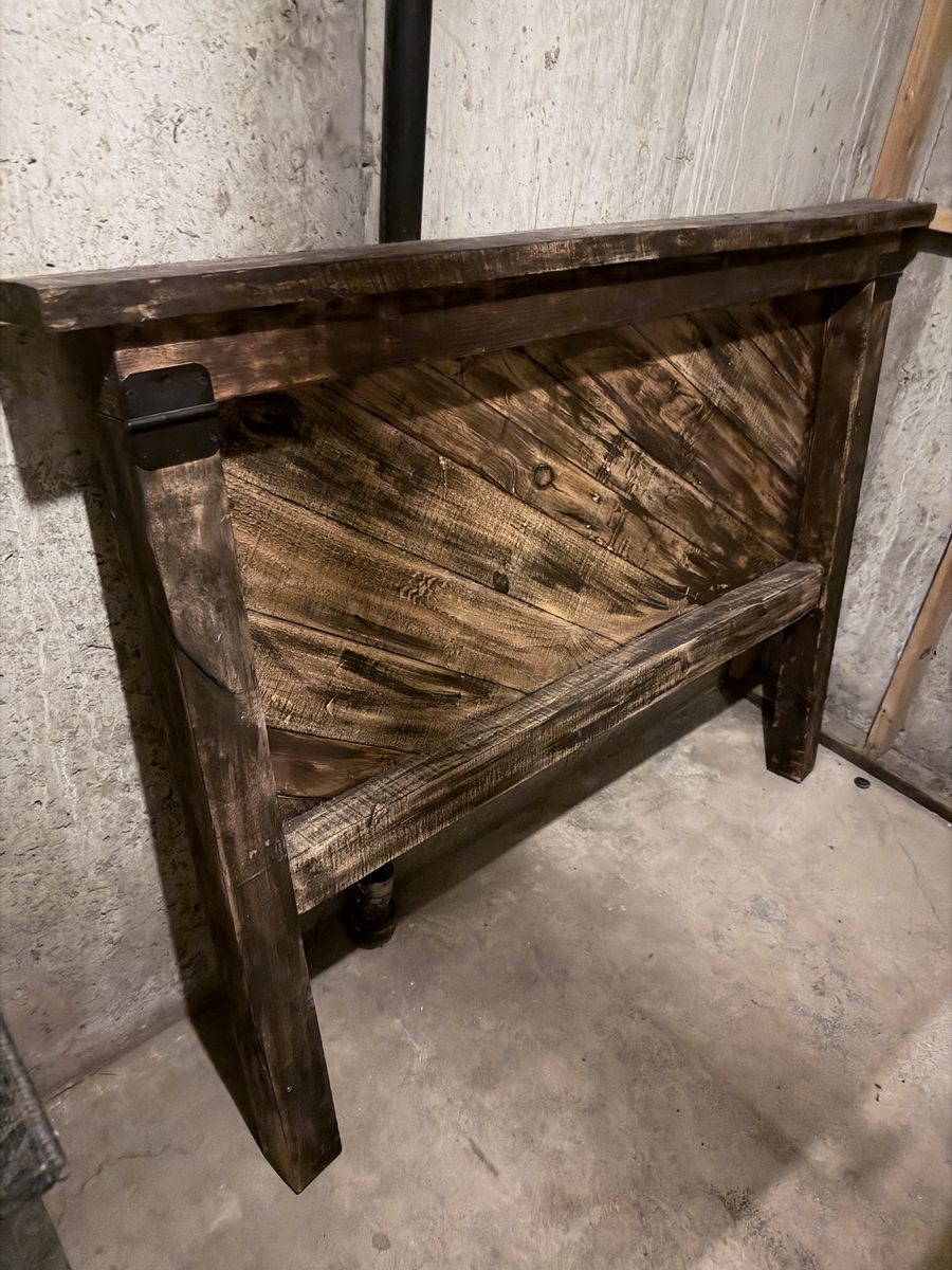 Handcrafted Wood Full Size Headboard - Rustic Style, Dark Wood Finish