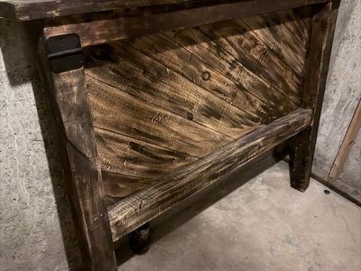 Handcrafted Wood Full Size Headboard - Rustic Style, Dark Wood Finish