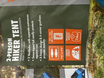 NEW. Ozark Trail 2-Person Hiker Tent - 90"W x 120"D x 42"H, 7.6lbs, Full Rainfly, X-Frame Design Ogden only pickup
