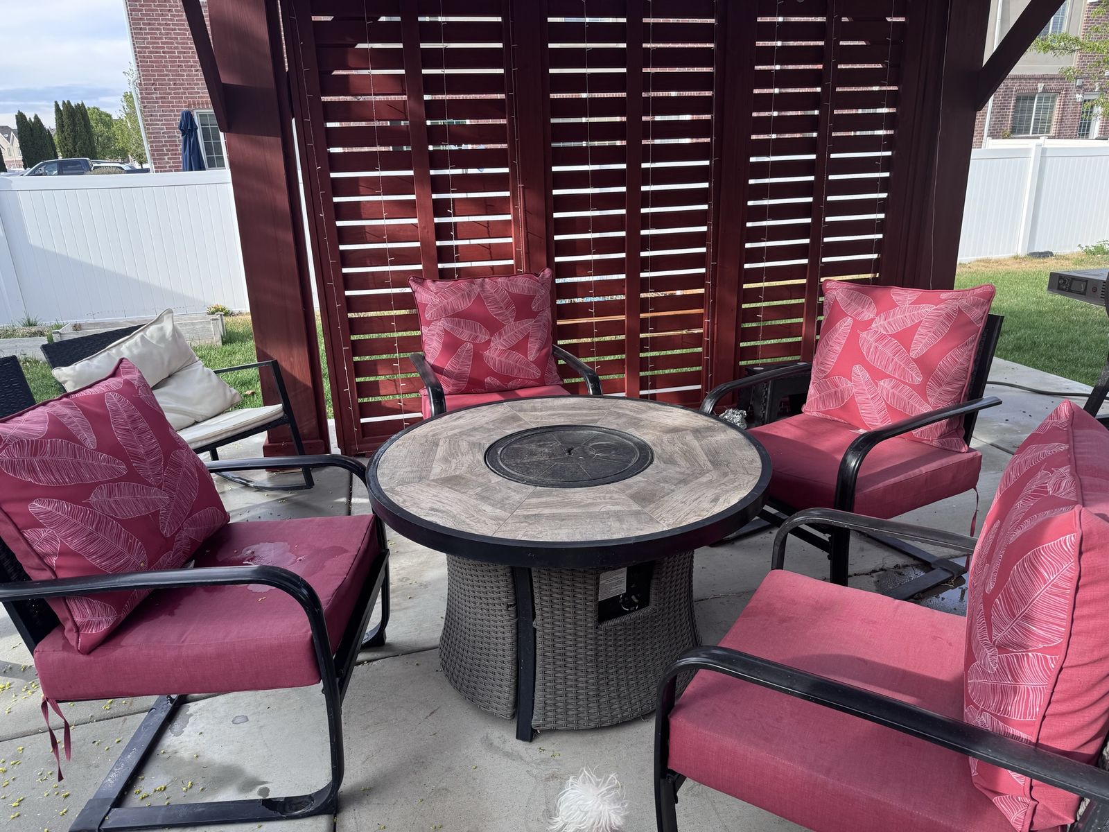 5-Piece Patio Set with Fire Pit Table – 4 Chairs