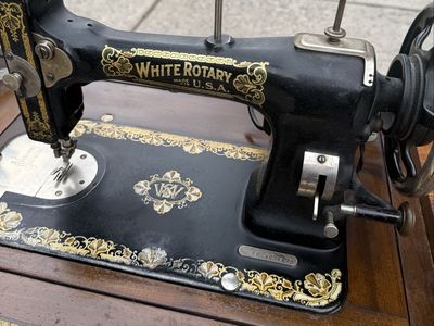 Vintage White Rotary Made In USA Sewing Machine with Cabinet - Antique Model