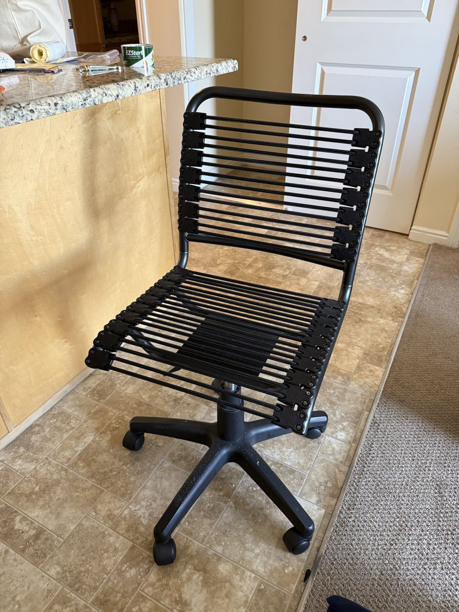 Black Bungee Cord Office Chair, Adjustable Height, Swivel Casters, no arms