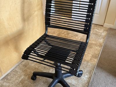 Black Bungee Cord Office Chair, Adjustable Height, Swivel Casters, no arms