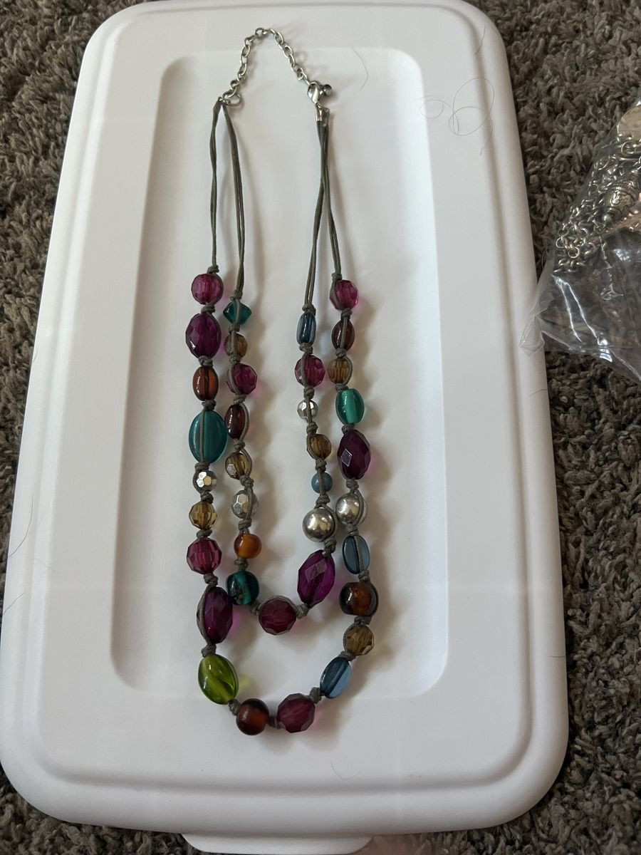 Colorful Multi-Strand Beaded Necklace with Chain Clasp Closure