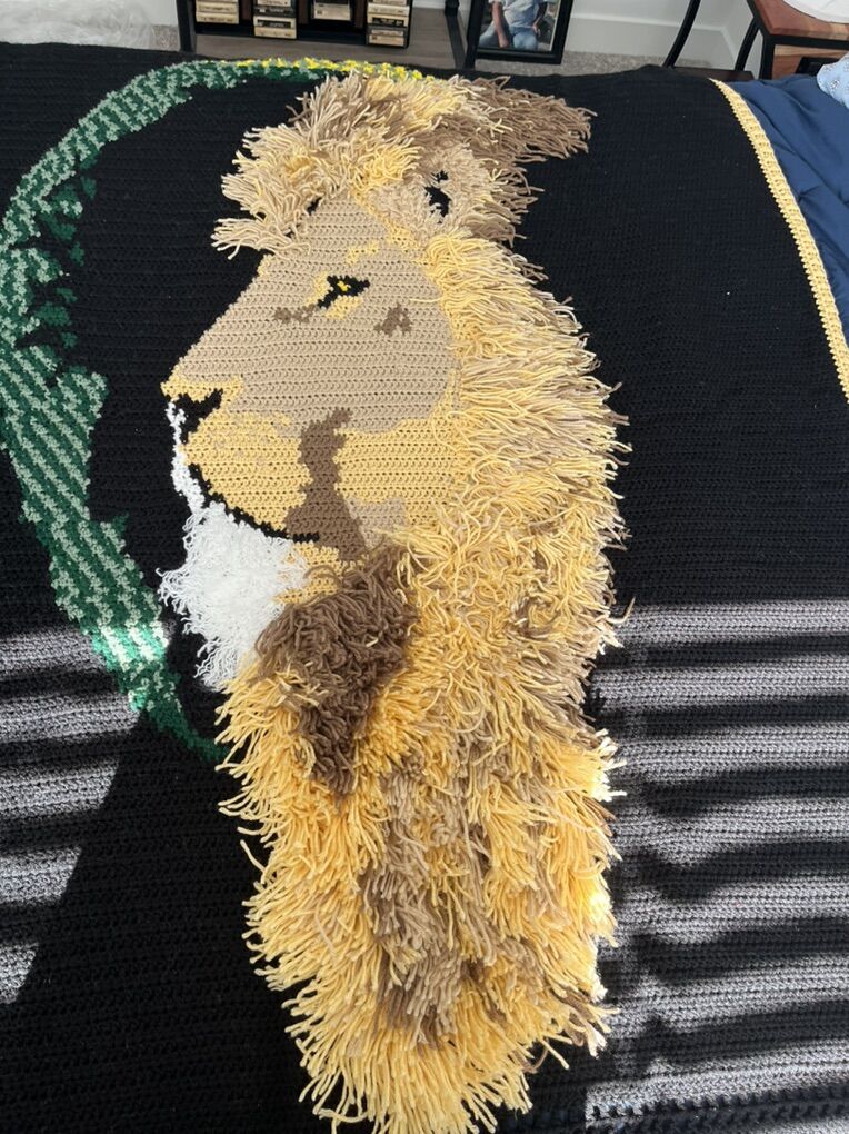 3-D Lion Blanket, Handmade Crocheted