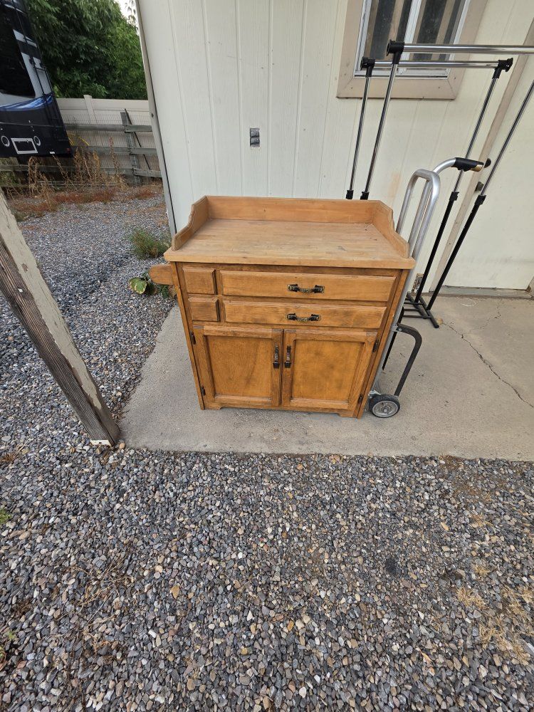 Vintage Wooden Kitchen Island Butcher Block Cart with Storage Drawers