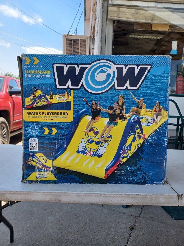WOW Watersports Slide Island Inflatable Giant 2 Lane Water Slide & Playground, Ages 5+