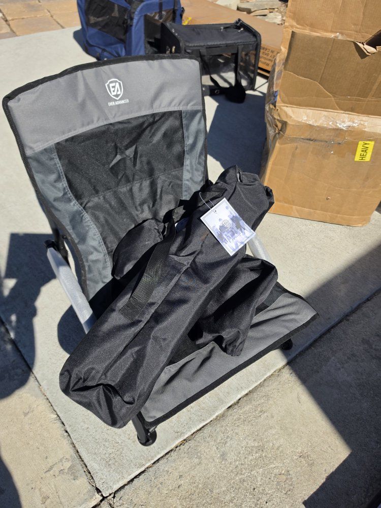 Ever Advanced EA Folding Quad Chair w/ Armrest Cup Holder & Carry Bag - Grey/Black