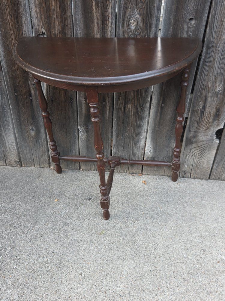 Vintage Half-Moon Demilune Console Table - Dark Wood Accent Furniture