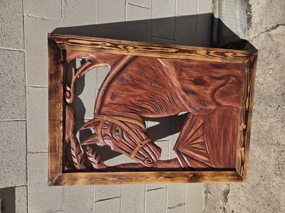 wood hand carved horse