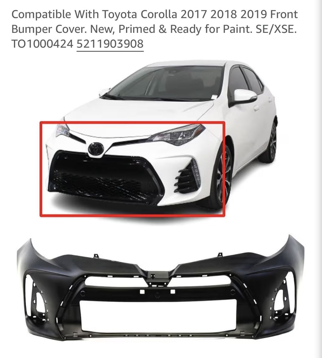New Primed Front Bumper Cover for Toyota Corolla 2017-2019 SE/XSE (TO1000424)