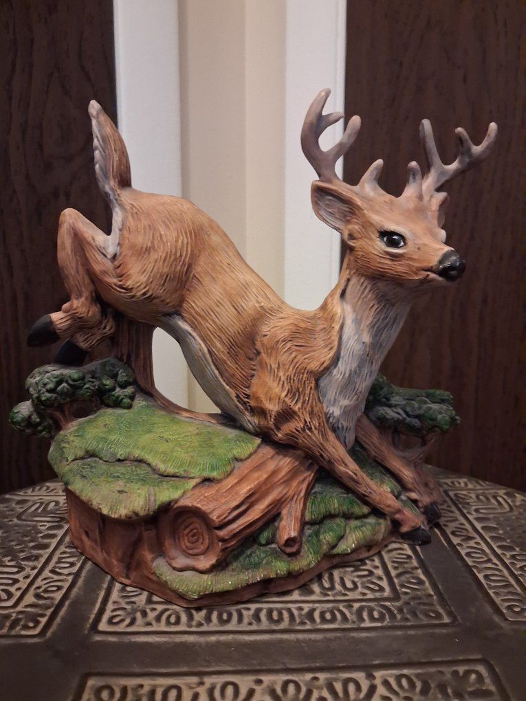 Vintage Ceramic Jumping Buck Deer Figurine Vintage 1972 Ceramic Slip Mold Statue