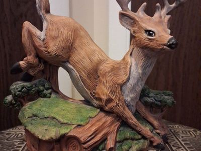 Vintage Ceramic Jumping Buck Deer Figurine Vintage 1972 Ceramic Slip Mold Statue