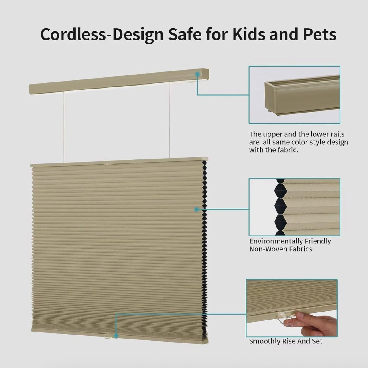 MYshade 37x64 Cordless Blackout Cellular Shade Top Down Bottom Up Beige TDBU