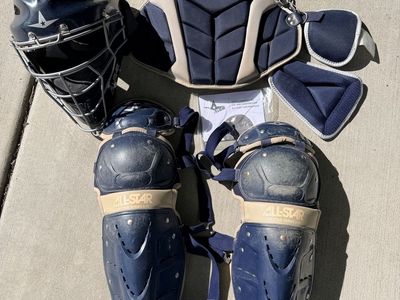 All-Star Top Star Series Youth Catcher's Gear Set - Navy Blue / Tan (Ages 9-12)