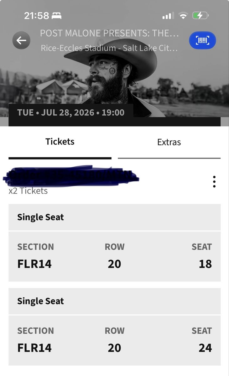 2 Post Malone and jelly roll FLOOR  concert tickets