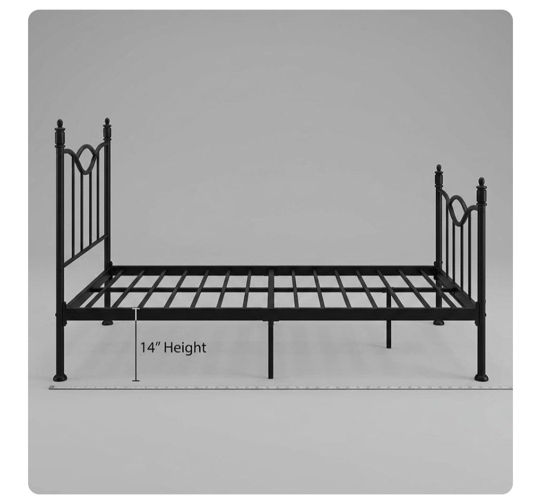 New King Metal Bed Frame with Headboard and Footboard, No box spring needed, Tall for underbed storage, Fits King Size Mattress