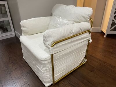 New 360 Degree Square Swivel Accent Sofa Chair with Gold Metal Legs - Beige