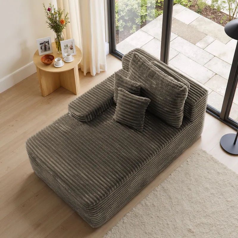 Modern Black Corduroy Chaise Lounge Sofa with Pillows - Excellent Condition