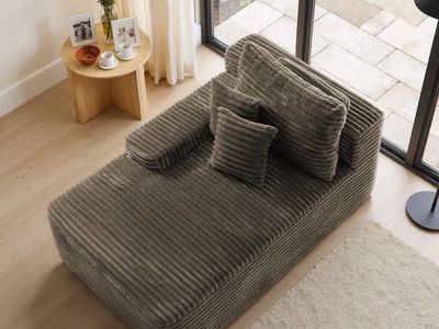 Modern Black Corduroy Chaise Lounge Sofa with Pillows - Excellent Condition