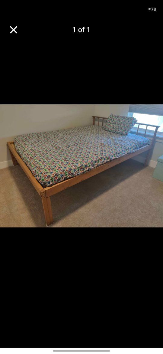 Wooden Queen Bed Frame with Headboard - Light Wood Finish