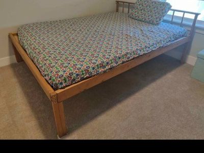Wooden Queen Bed Frame with Headboard - Light Wood Finish