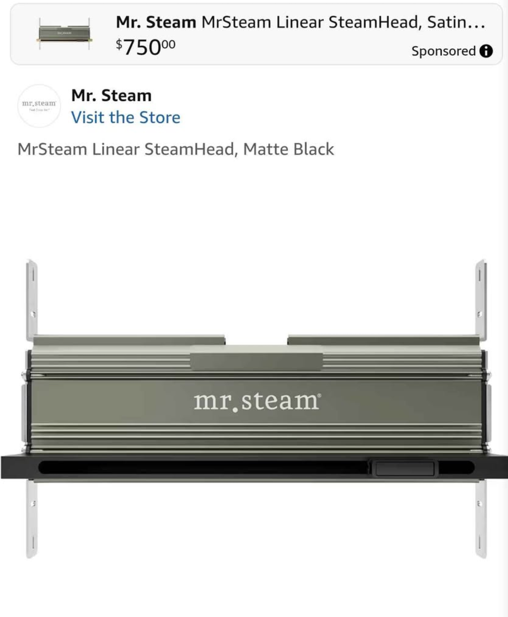 Mr. Steam - Linear 16 In. W. Steamhead With Aromatherapy Reservoir Matte Black