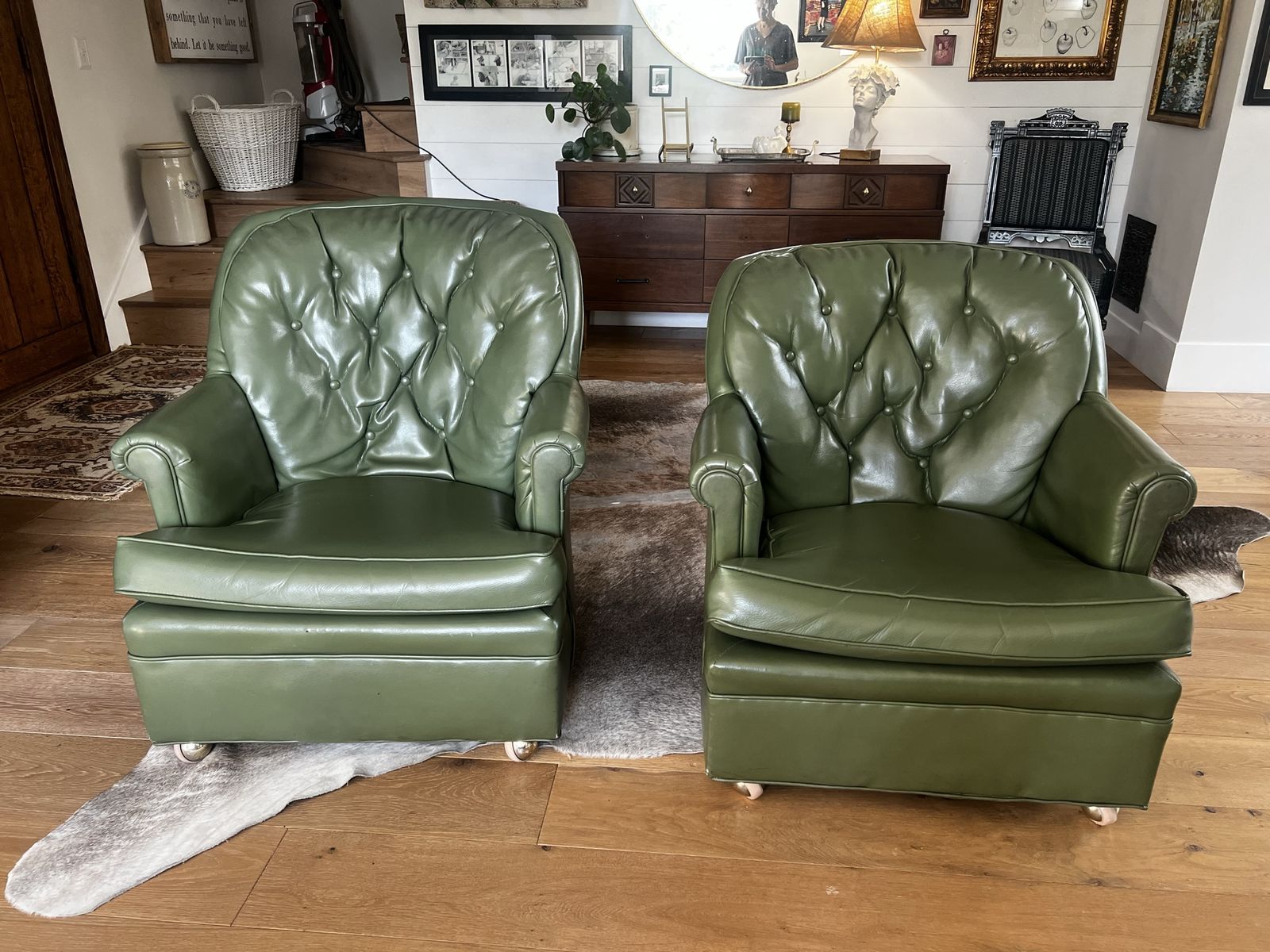 Set of two vintage green chairs