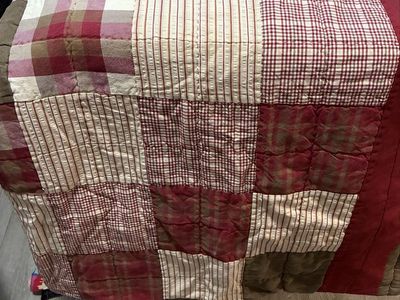 Twin Plaid Patchwork Quilt Red and Tan