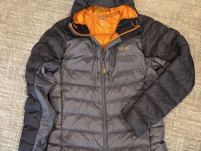 Rab Cirrus Ultra Puffer Jacket with Hood Grey Orange Size Large