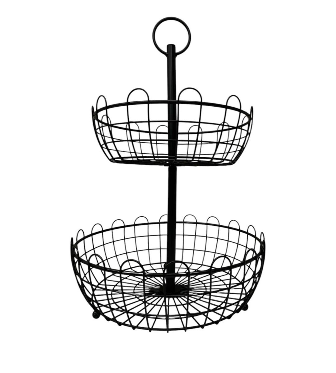 New 2-Tier Fruit Basket Stand Wrought Iron, Black, Countertop