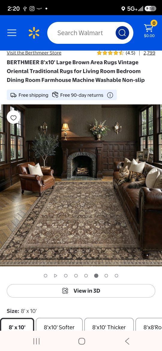 8'x10' Large Brown Vintage Oriental Traditional Area Rug
