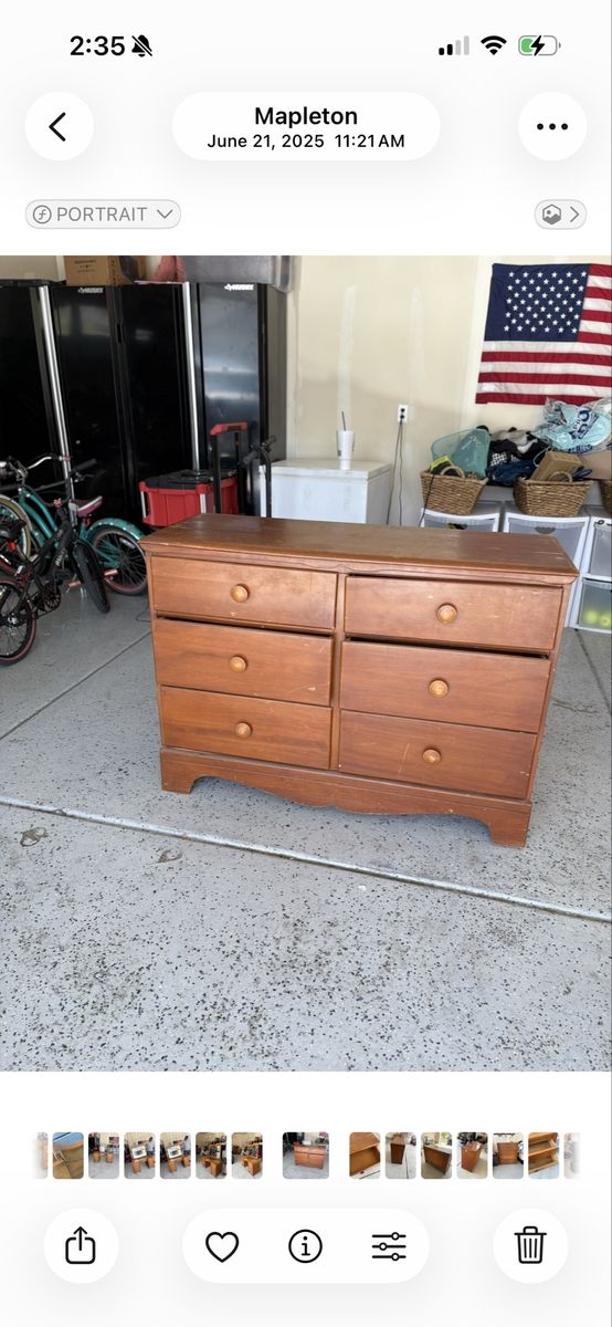 Vintage Wooden Dresser with 6 Drawers - Light Brown Wood