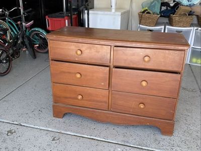 Vintage Wooden Dresser with 6 Drawers - Light Brown Wood