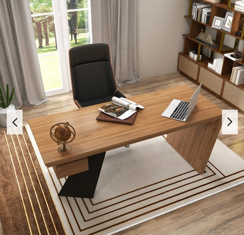 Modern 70.9" Rubberwood Office Desk with Drawer, Walnut Writing Computer Desk