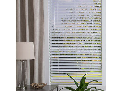 Home Decorators Collection White Cordless Faux Wood Blinds for Windows with 2 in. Slats - 27.5 in. W x 36 in. L