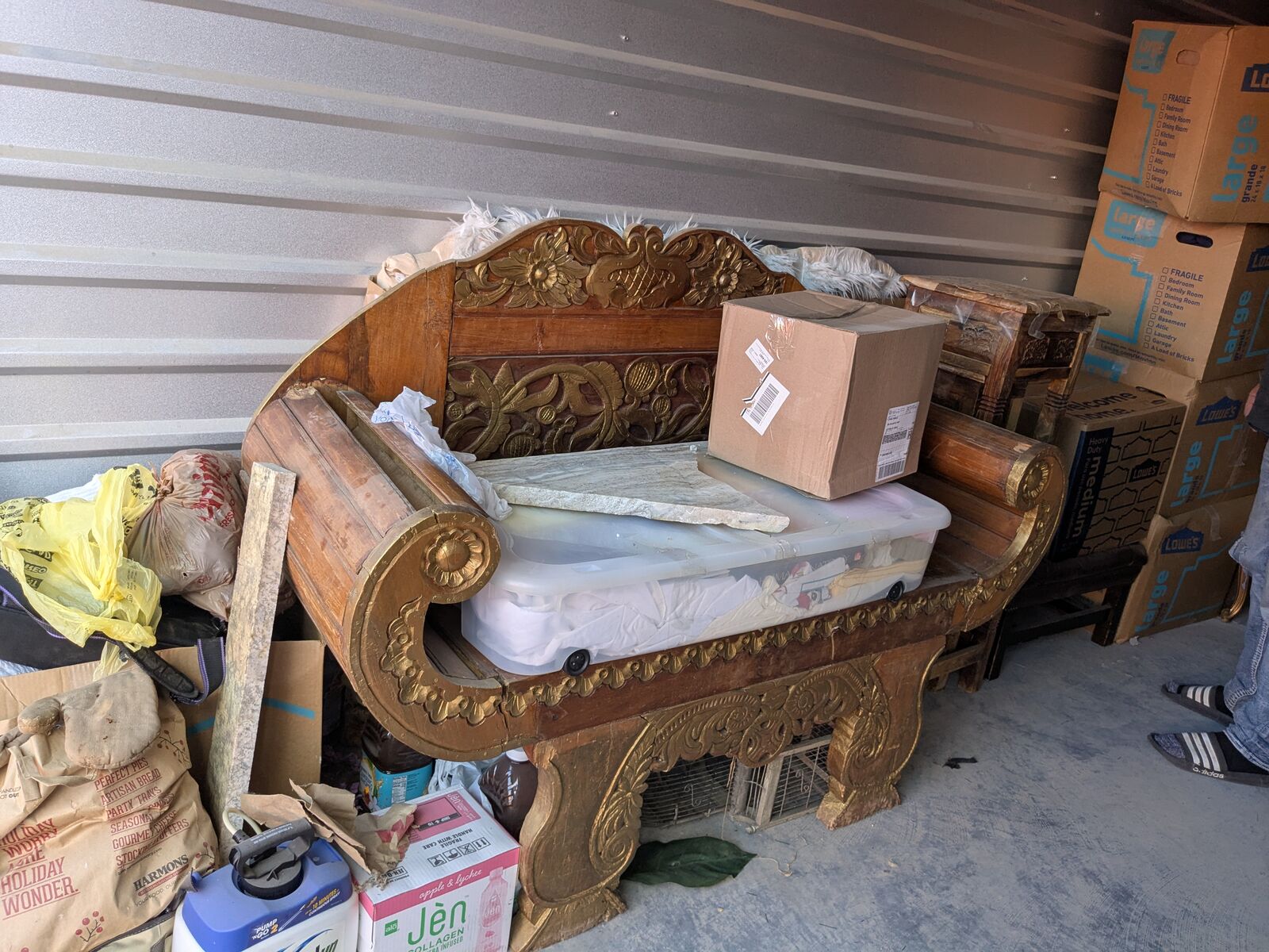 Antique Hand carved wood bench