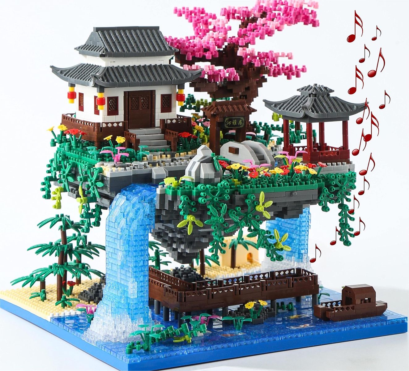 New-Yushinv Cherry Blossom Tree Lego-ish Building Set, Music Cherry Blossom Tree House, light up water fall with music