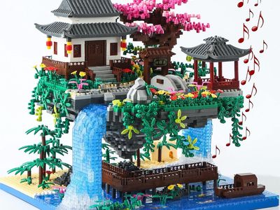 New-Yushinv Cherry Blossom Tree Lego-ish Building Set, Music Cherry Blossom Tree House, light up water fall with music
