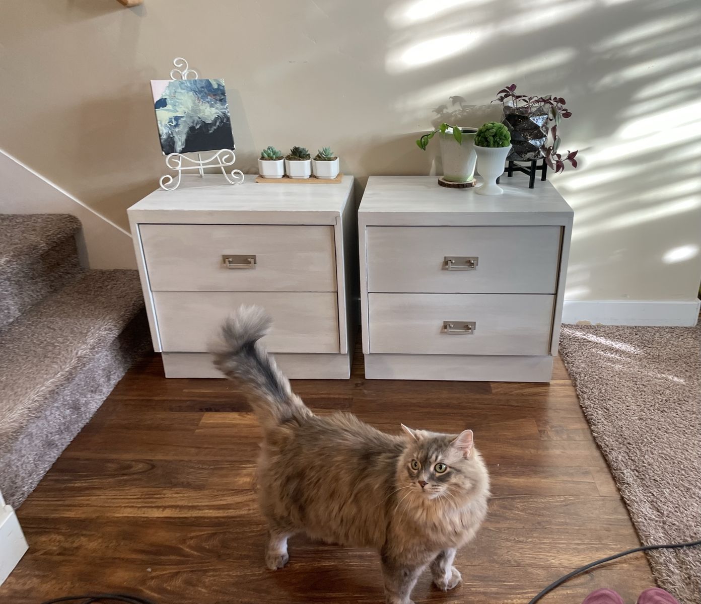 Pair of matching refinished nightstands