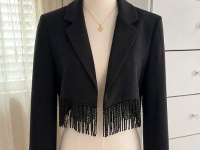Women’s DKNY Black Blazer Fringe Trim Size 8 NEW Macy’s Chic Jacket