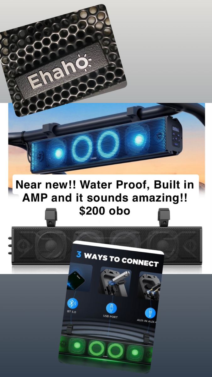 PRICED Lowered Ehaho UTV/ATV/Golf Cart Bluetooth Sound Bar - IP65 Weatherproof, RGB Lights