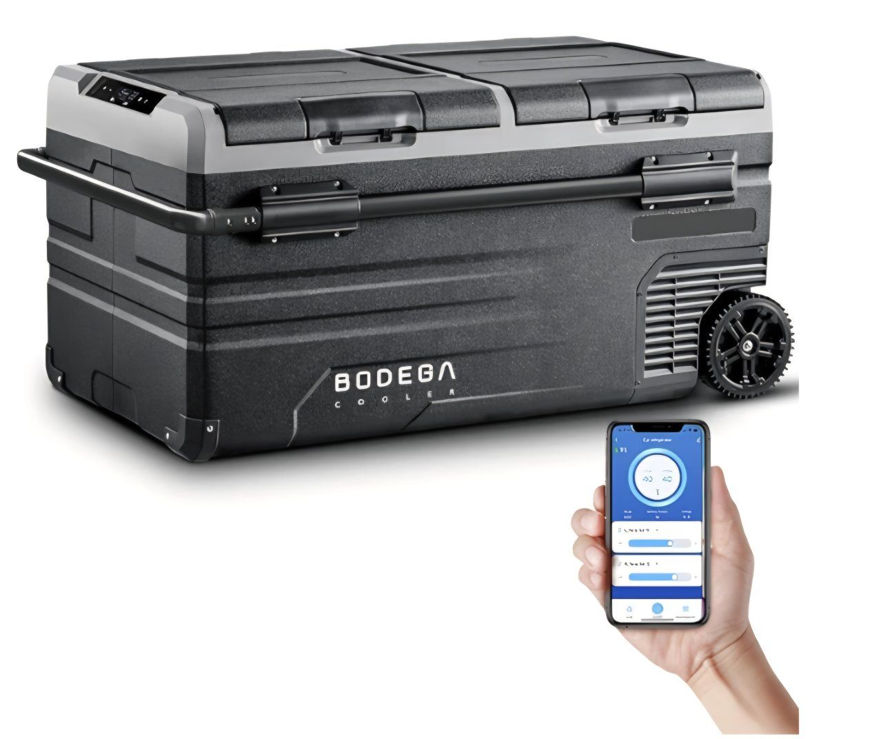 BODEGACOOLER 12 Volt Car Refrigerator, 100 Quart Portable Freezer, Car Fridge Dual Zone WIFI APP Control, -4℉-68℉ Cooler, 12/24V
