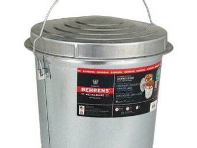 Behrens 10-Gallon Galvanized Steel Locking Lid Can with Wire Handle - Durable Metal Storage