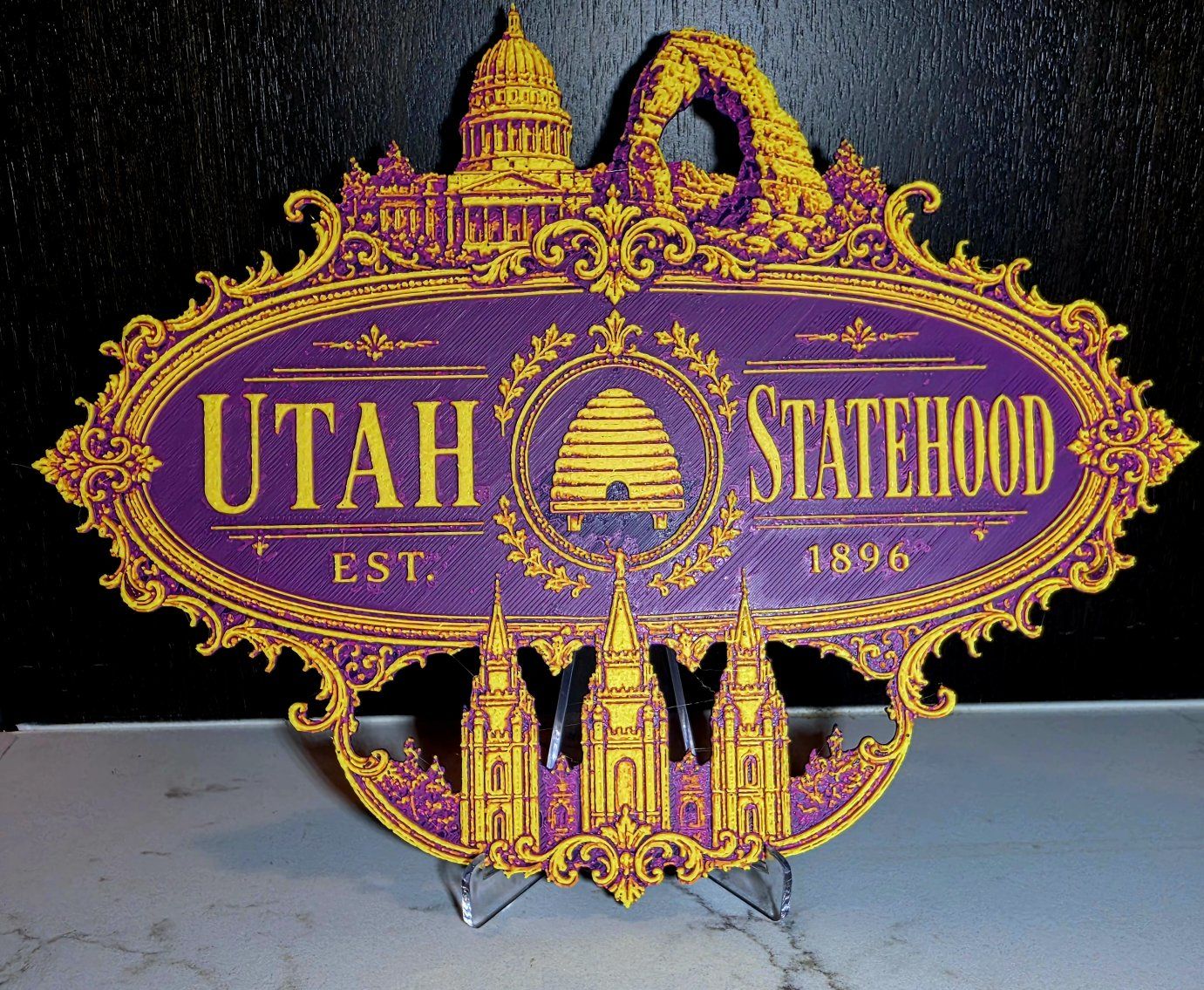 Utah Statehood Est. 1896 Commemorative Plaque -  3D Printed Decor