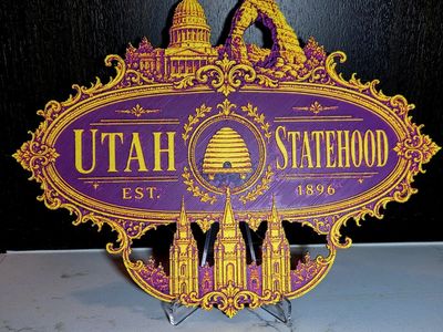 Utah Statehood Est. 1896 Commemorative Plaque - 3D Printed Decor