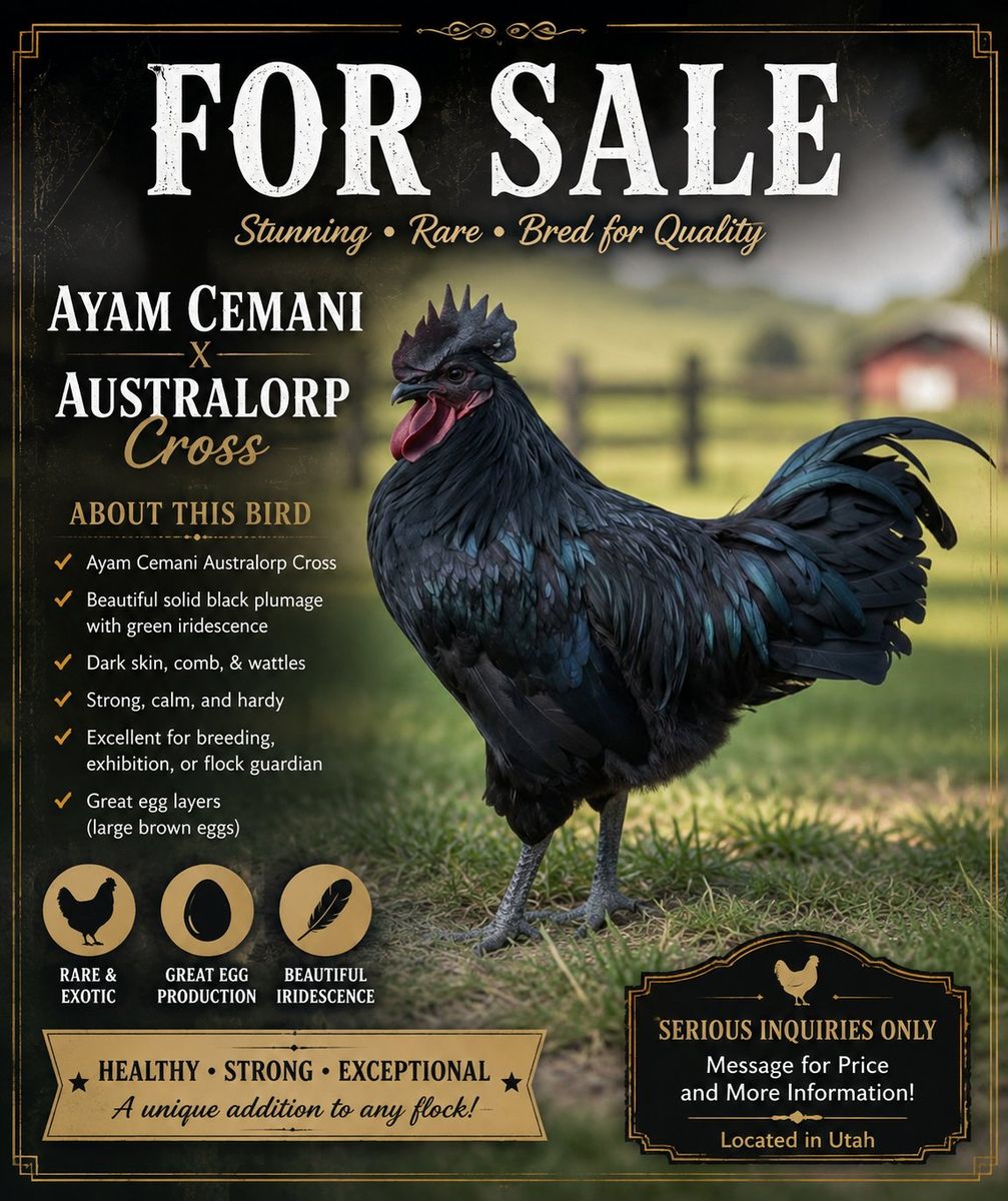 Ayam Cemani x Australorp Cross Rooster 