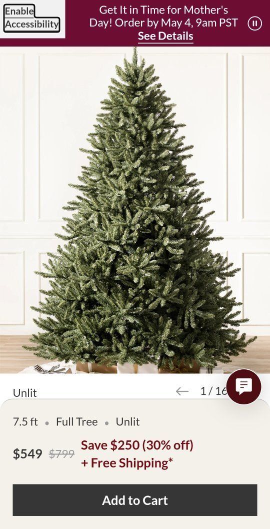 7.5 ft Classic Blue Spruce Christmas Tree (Unlit)