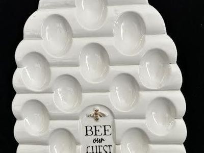 “Bee Our Guest” Deviled Egg/Condiment Hive Shape Platter 12 Sections