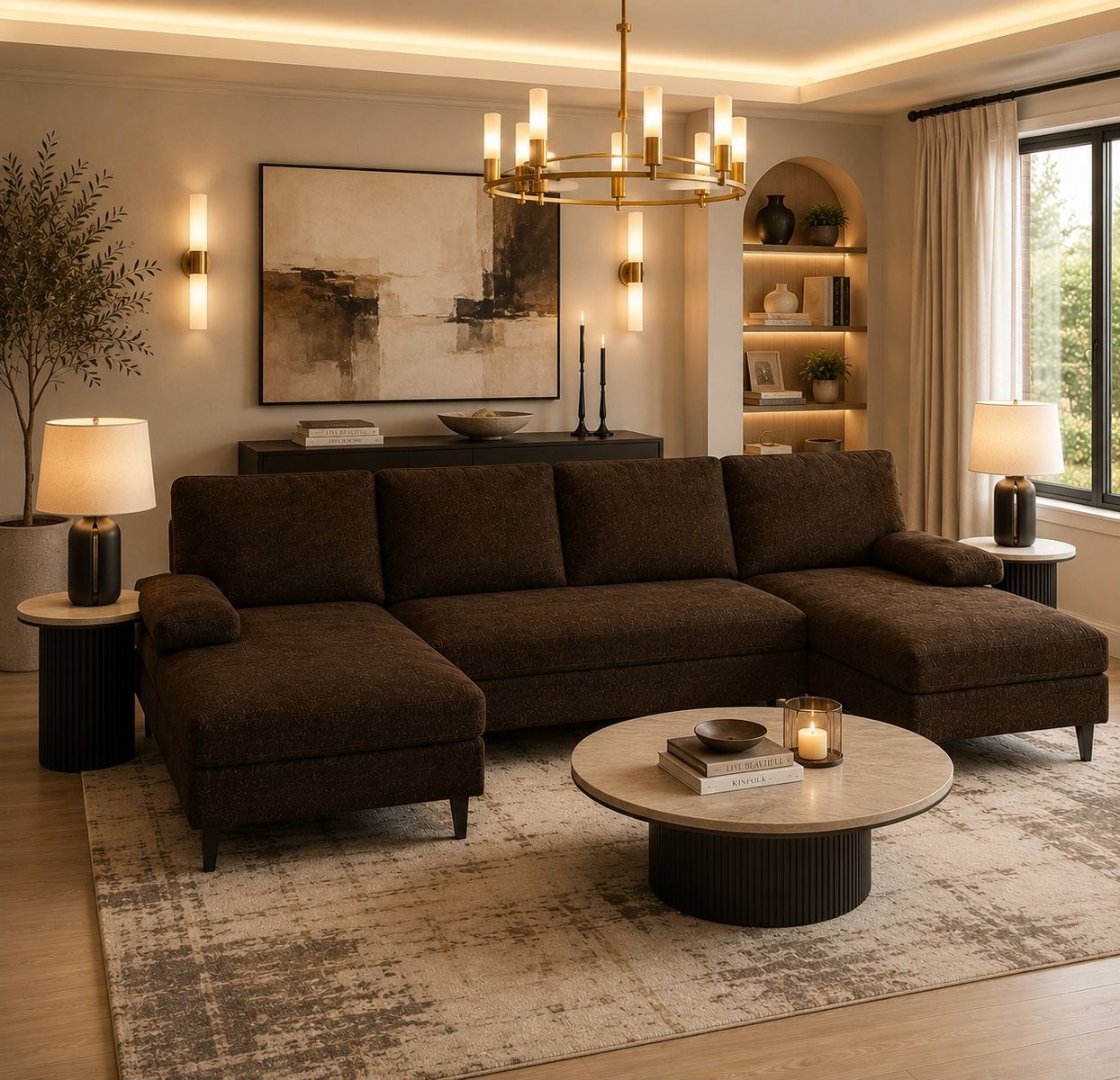 NEW KORSER U-SHAPED SECTIONAL SOFA BROWN
